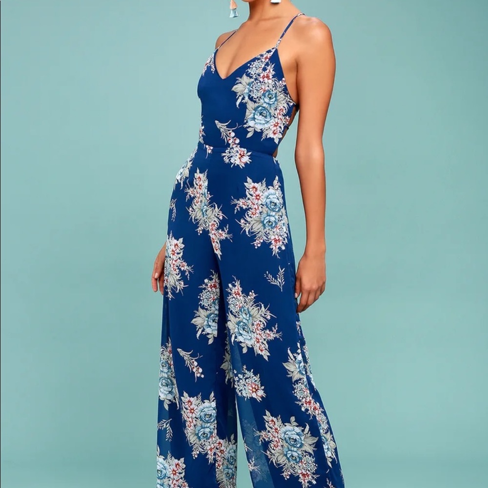 New - Navy Blue Floral Print Jumpsuit